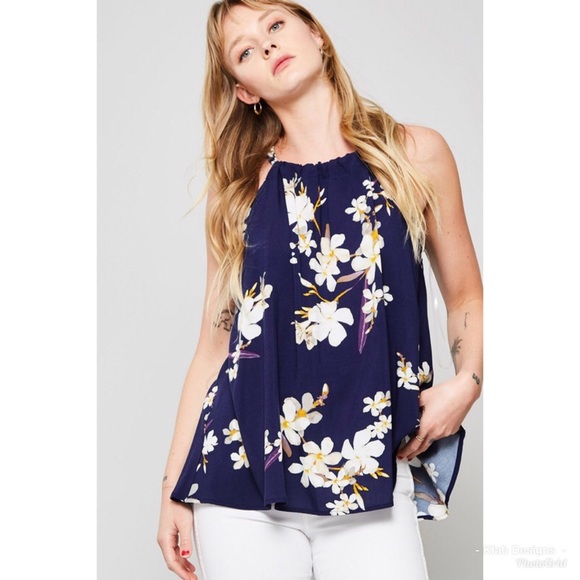 💜 LAST 1! Navy/Lavender Floral Back Tie Halter! - Picture 7 of 8